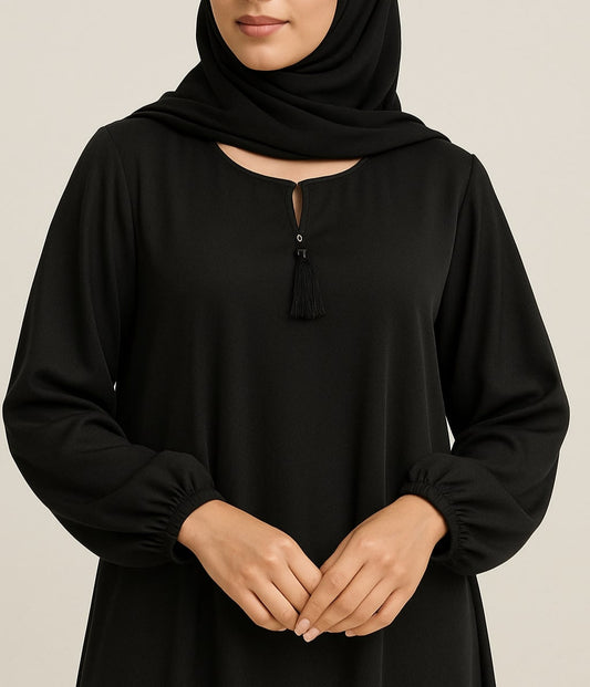 Noir Drape – Basic Black Abaya (With Pockets) Hicab