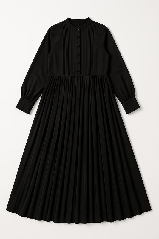 Jet Black Pleated Abaya