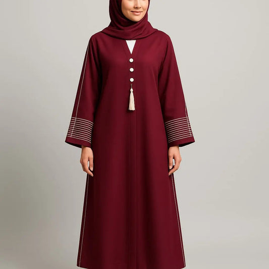 Burgundy Charm – Premium Zoom Fabric Abaya