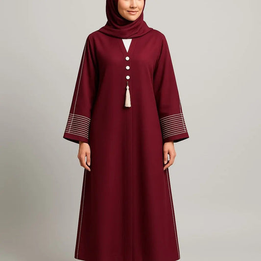 Burgundy Charm – Premium Zoom Fabric Abaya