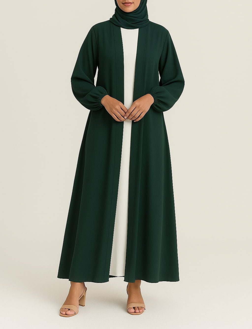 Green Serenity- Green Kimono Abaya Hicab