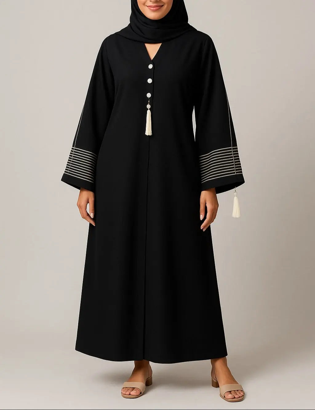 Ivory Charm – Premium Zoom Fabric Abaya