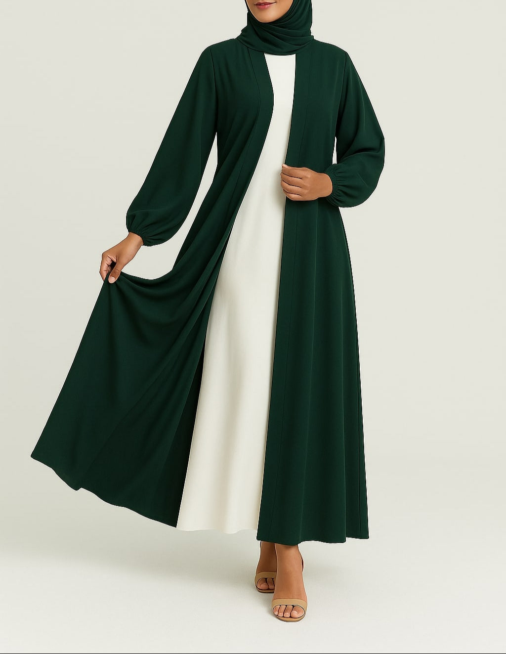 Green Serenity- Green Kimono Abaya Hicab