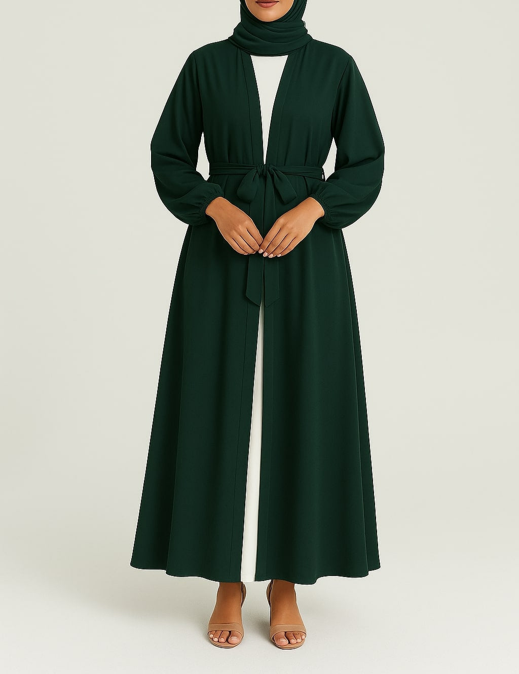 Green Serenity- Green Kimono Abaya Hicab