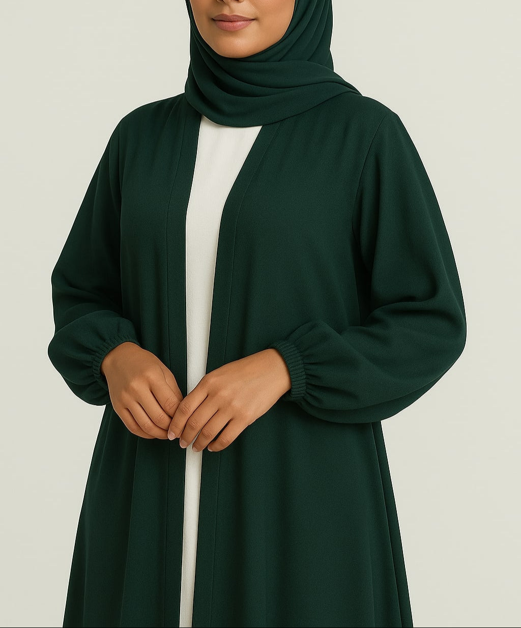 Green Serenity- Green Kimono Abaya Hicab