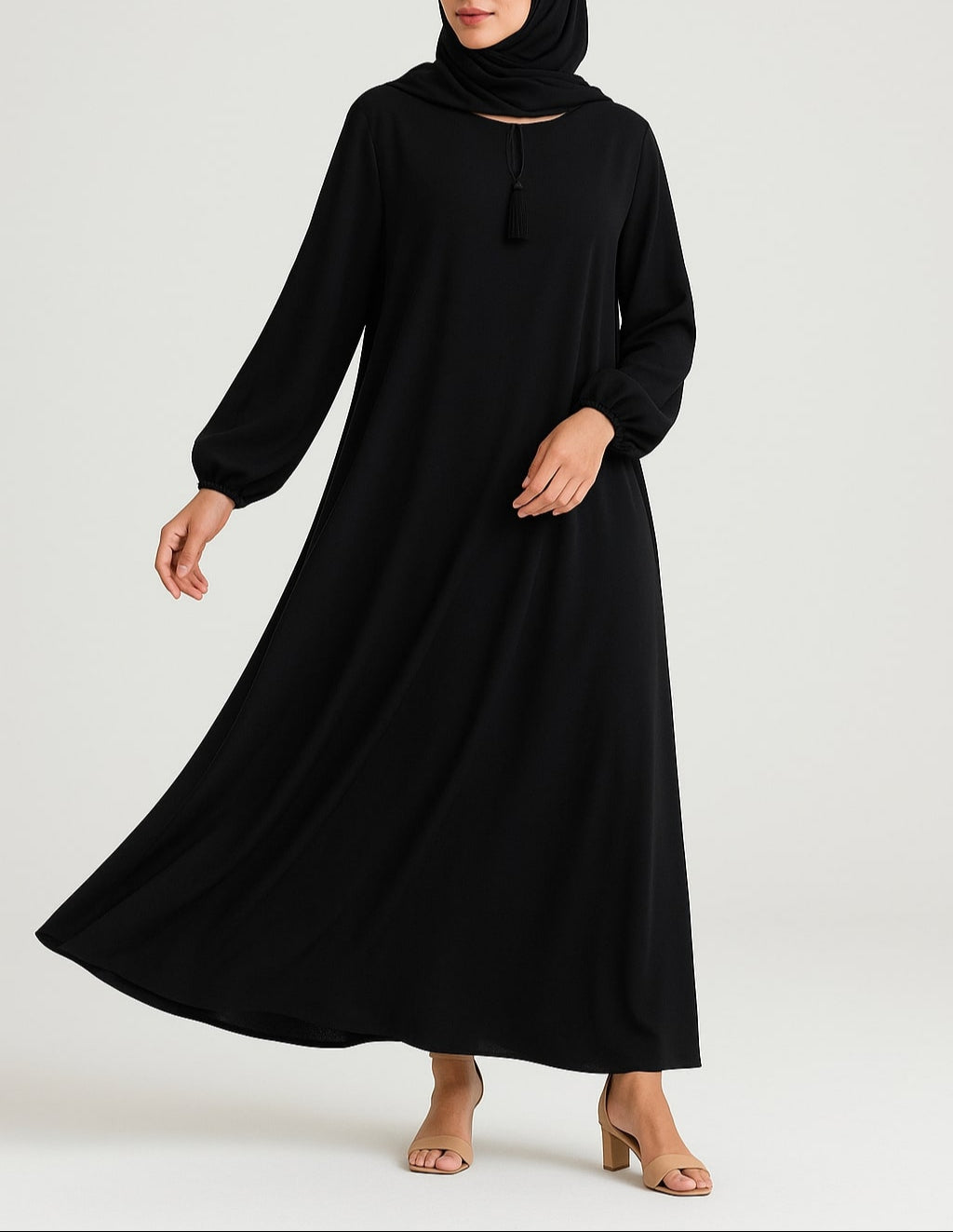 Noir Drape – Basic Black Abaya (With Pockets) Hicab