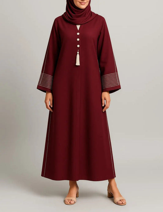 Burgundy Charm – Premium Zoom Fabric Abaya