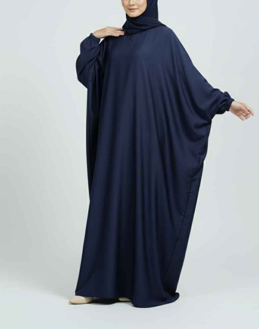 Midnight Ripple – Navy Blue Flutter Abaya