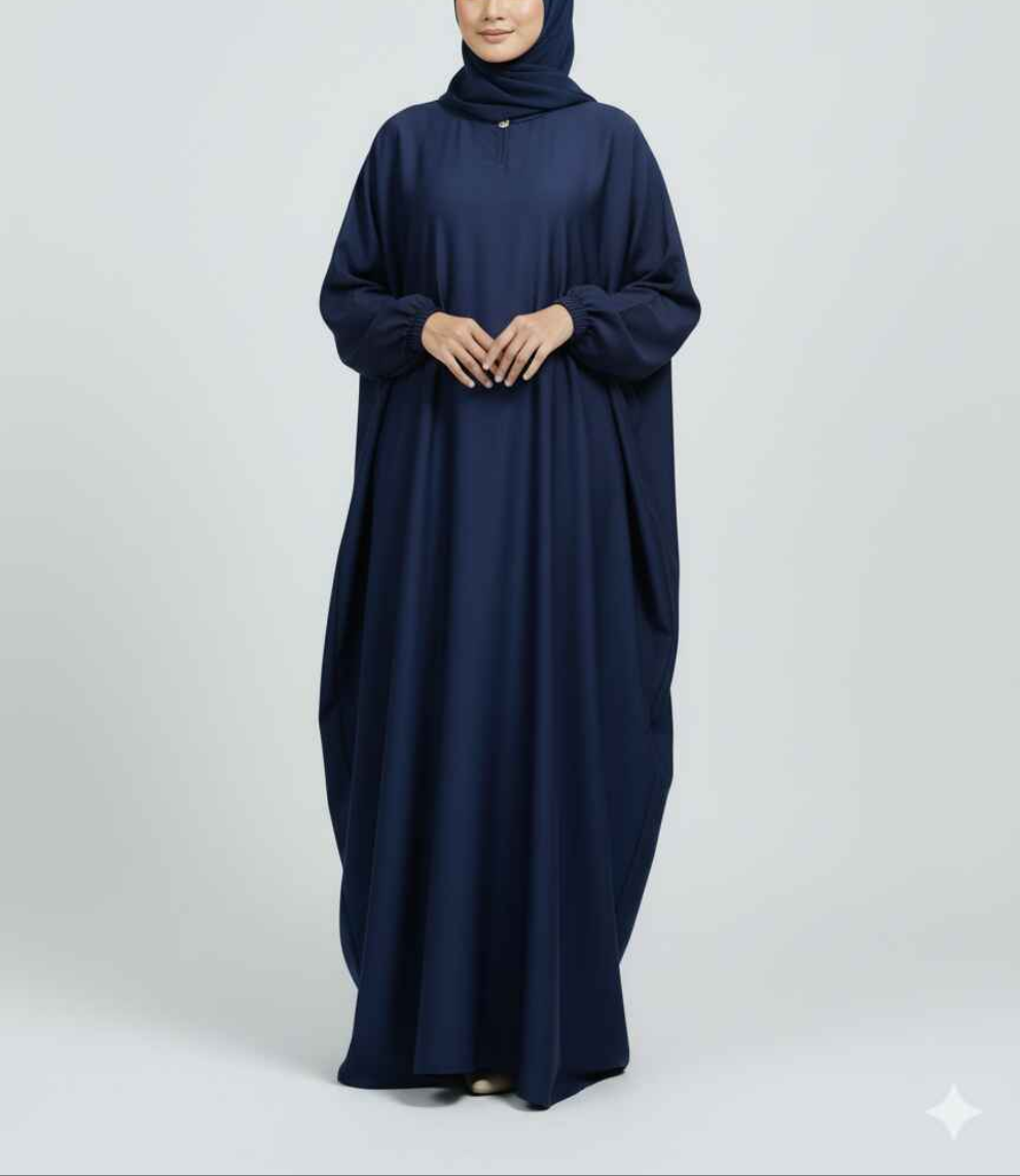 Midnight Ripple – Navy Blue Flutter Abaya