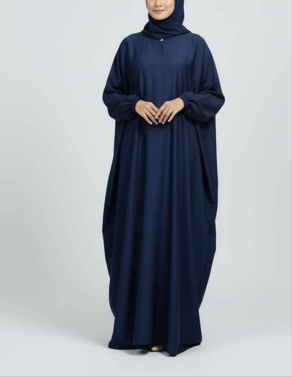 Midnight Ripple – Navy Blue Flutter Abaya