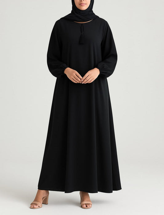 Noir Drape – Basic Black Abaya (With Pockets) Hicab
