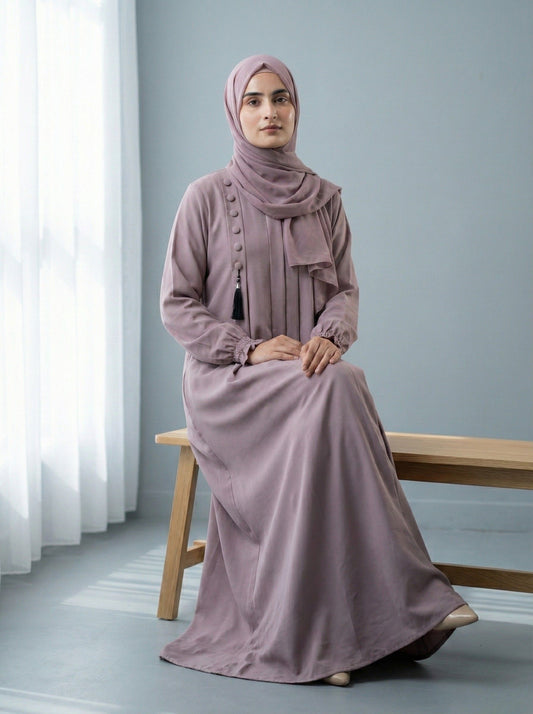 LUNARA – Button-Accent Nida Abaya (Dusty Rose)