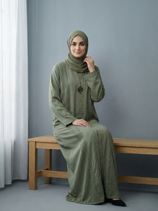 AYZEL – Pleated Nida Abaya (Sage Mist)