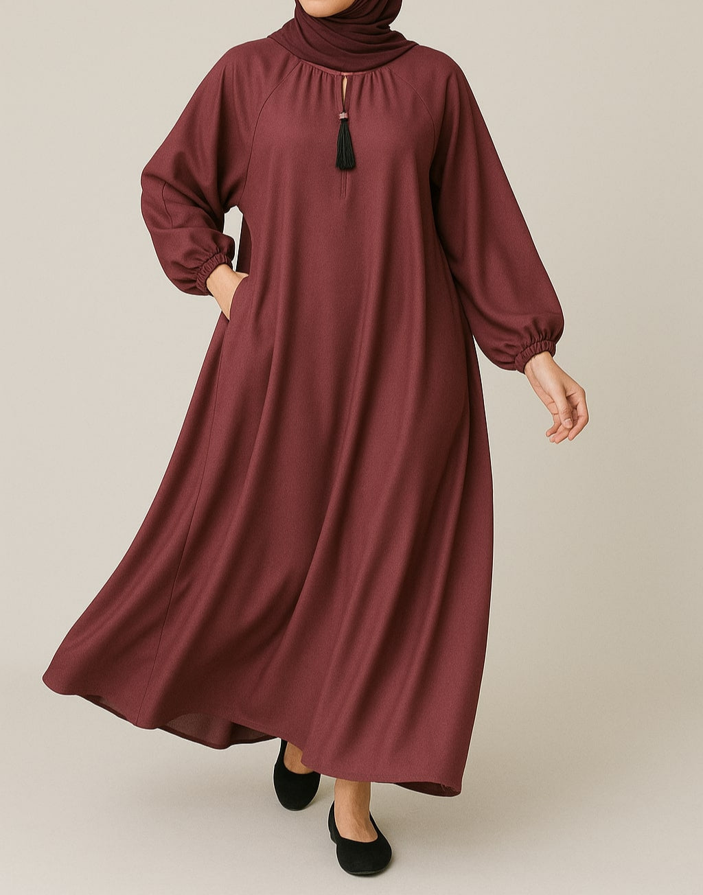 Wine Dust – Basic Maroon Abaya (With Pockets) Hicab