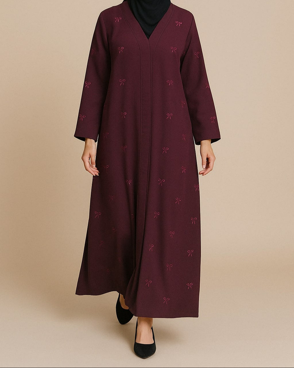 Crimson Dusk – Maroon Bow Abaya