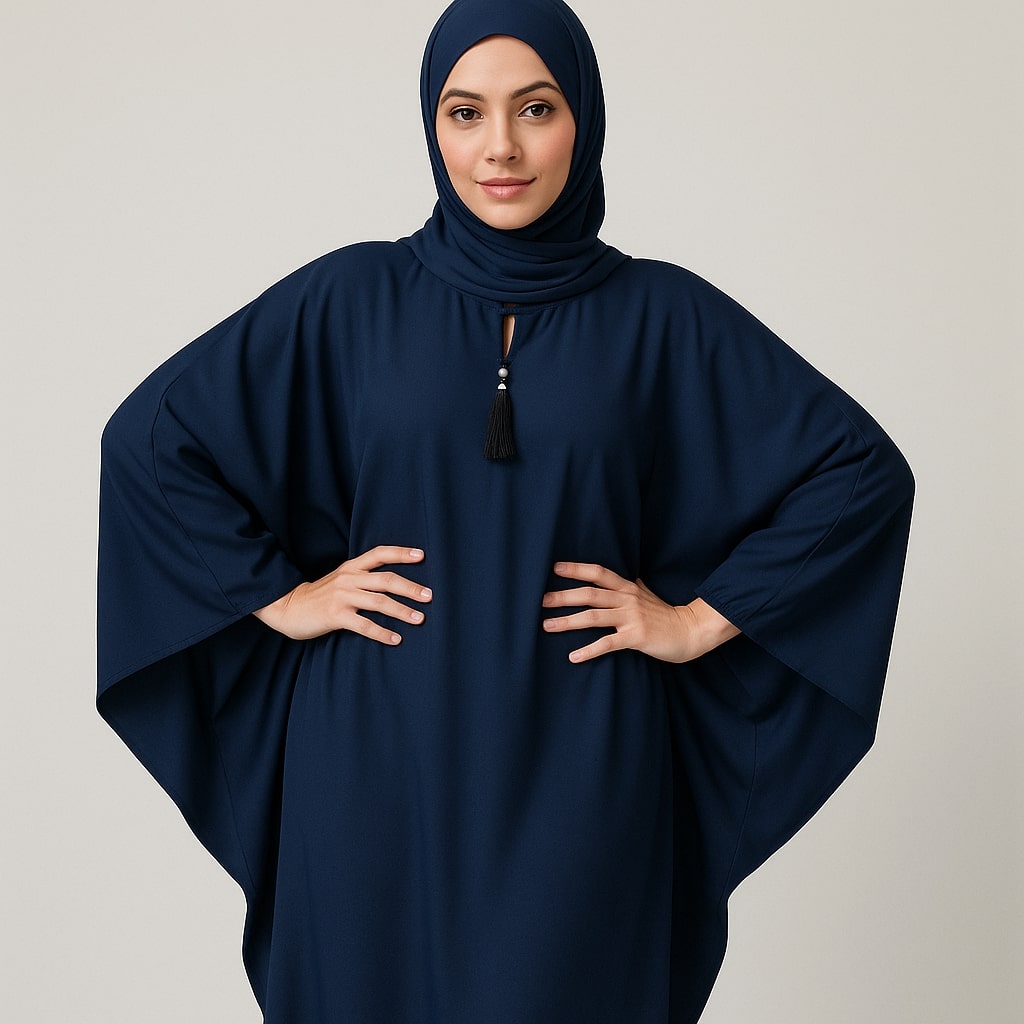 Midnight Ripple – Navy Blue Flutter Abaya Hicab