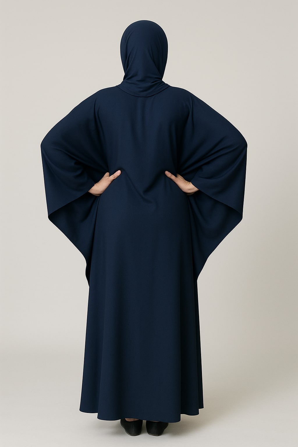 Midnight Ripple – Navy Blue Flutter Abaya Hicab