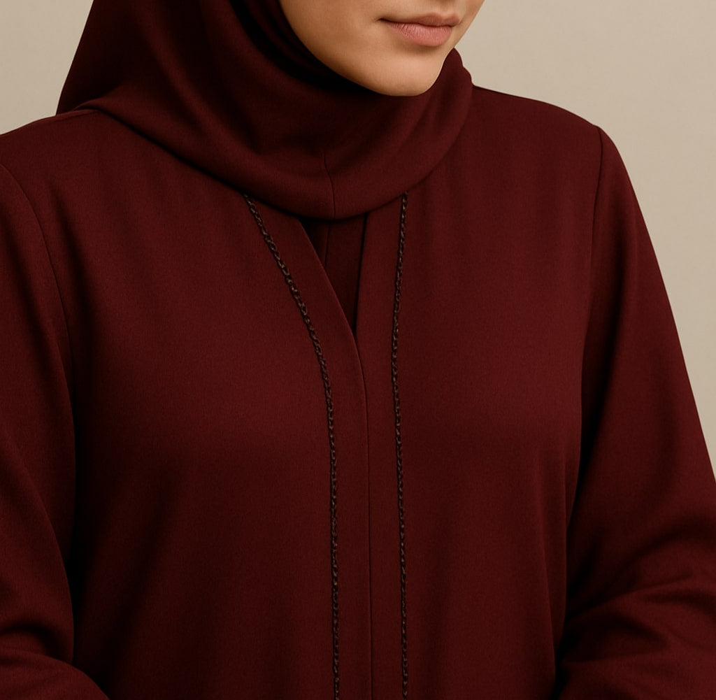 Crimson Charm - Embellished Maroon Abaya Hicab
