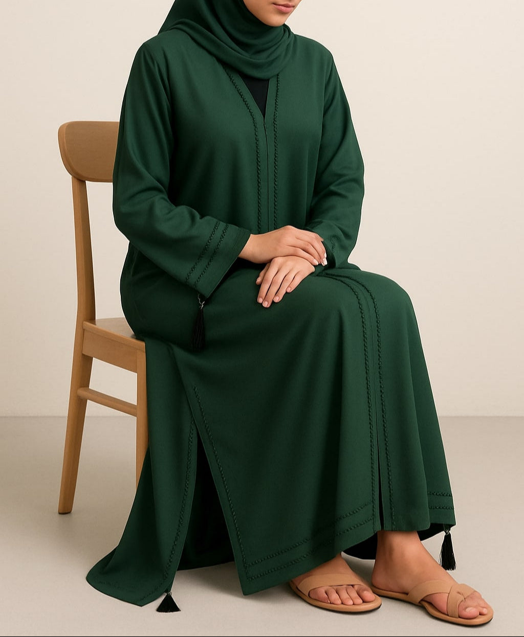Emerald Serenity - Embellished Green Abaya Hicab