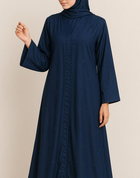 Midnight Grace - Navy Bow Embroidered Abaya Hicab