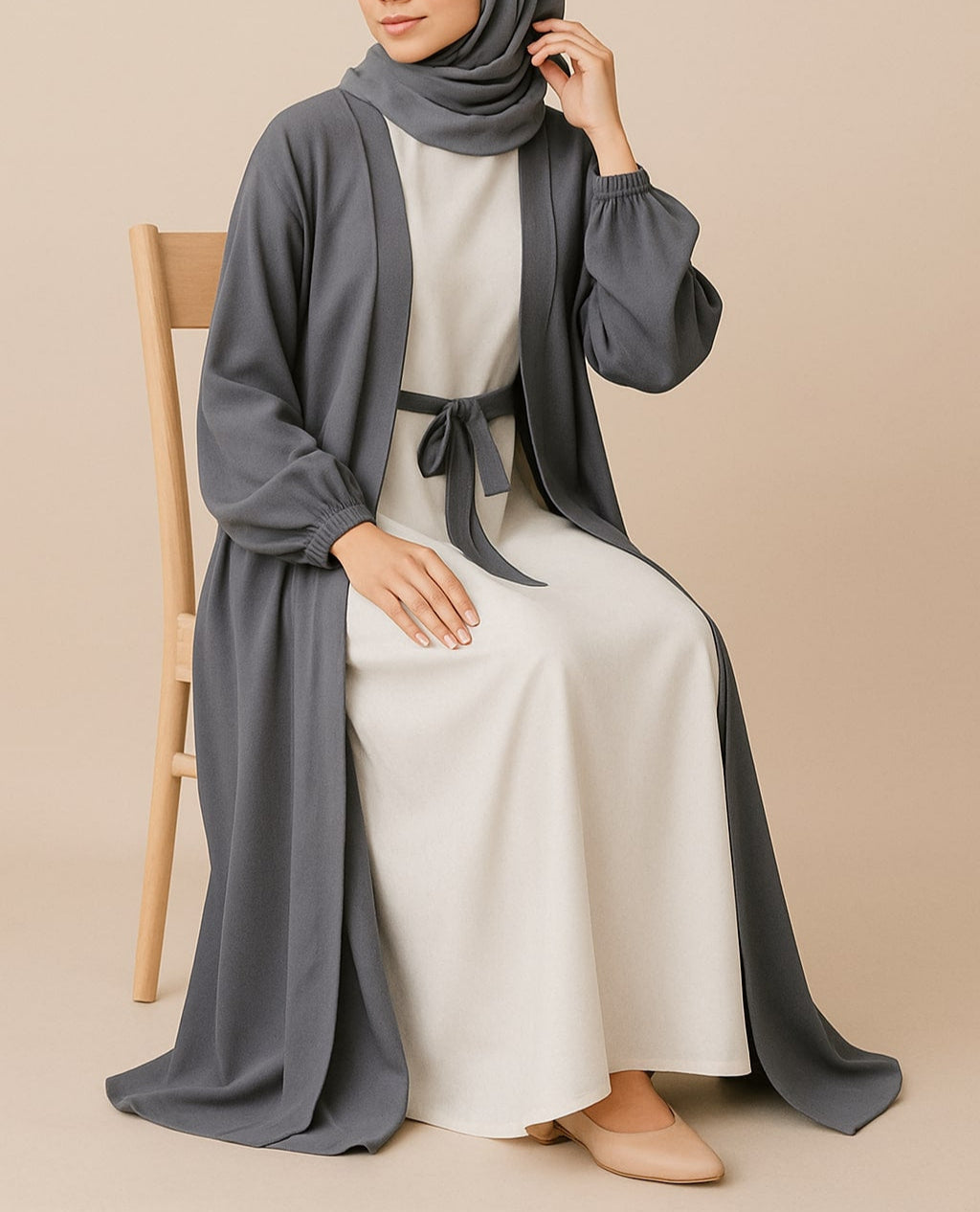 Grey Grace - Grey Kimono Abaya Hicab