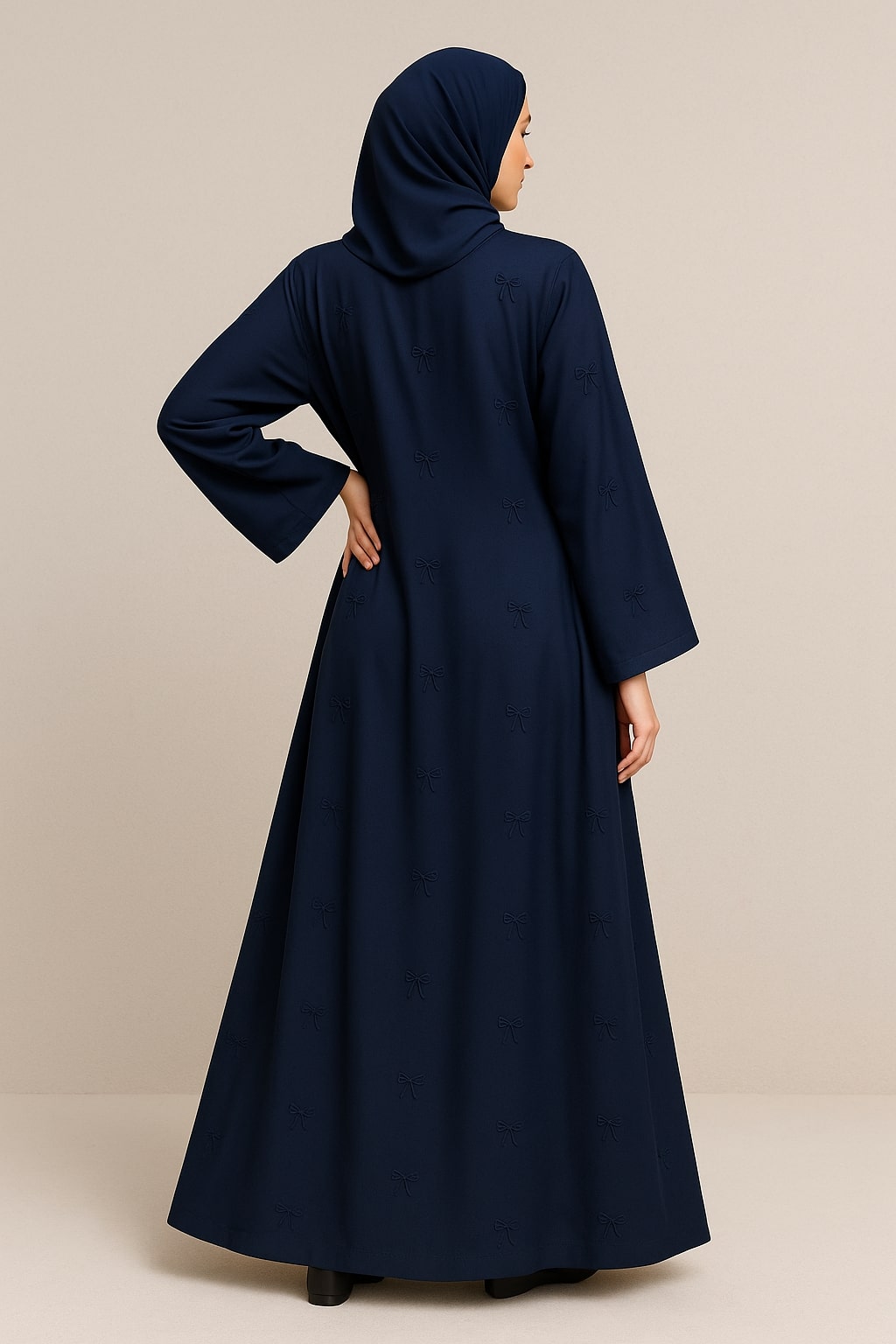 Midnight Grace - Navy Bow Embroidered Abaya