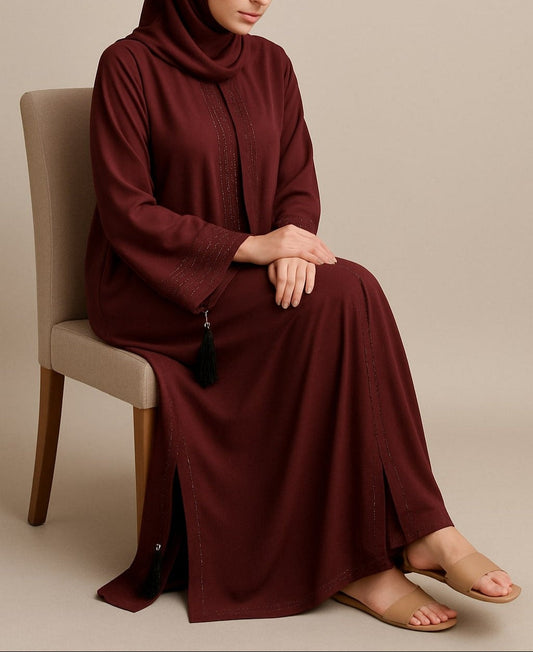 Crimson Charm - Embellished Maroon Abaya Hicab