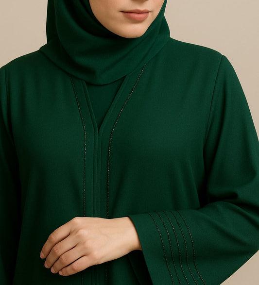 Emerald Serenity - Embellished Green Abaya Hicab