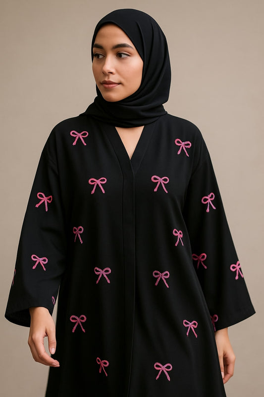 Blush Noir – Pink Bow Abaya Hicab