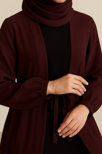 Carob Grace – Maroon Kimono Abaya(Black Inner)