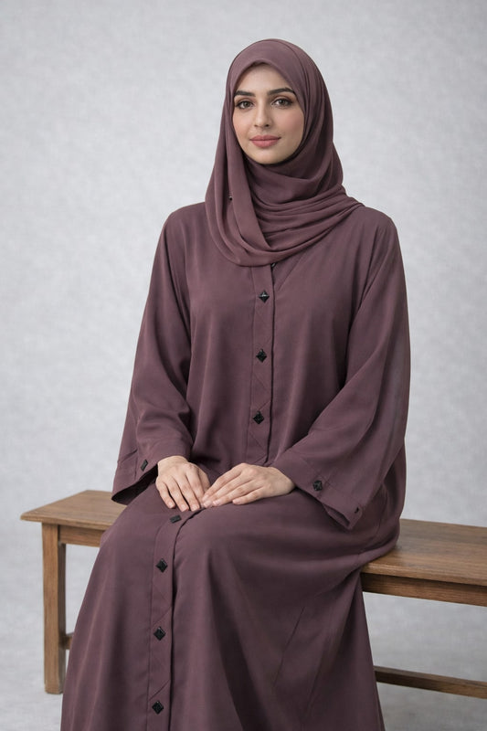 NURIA – Diamond Placket Nida Abaya (Mulberry Mauve)