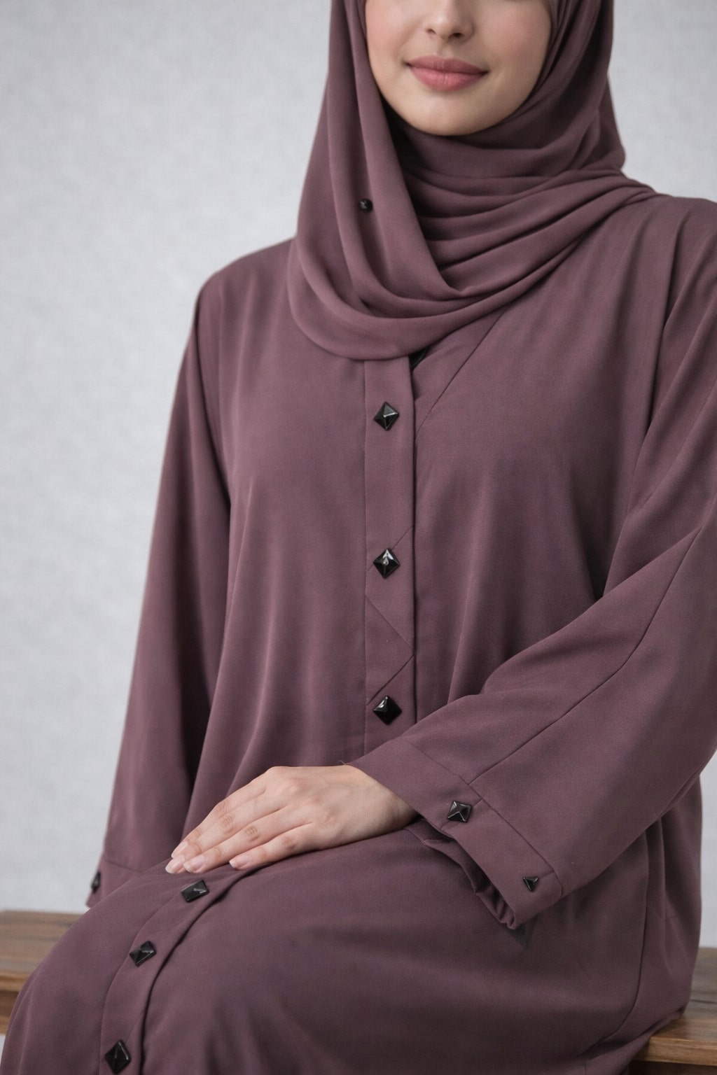 NURIA – Diamond Placket Nida Abaya (Mulberry Mauve)