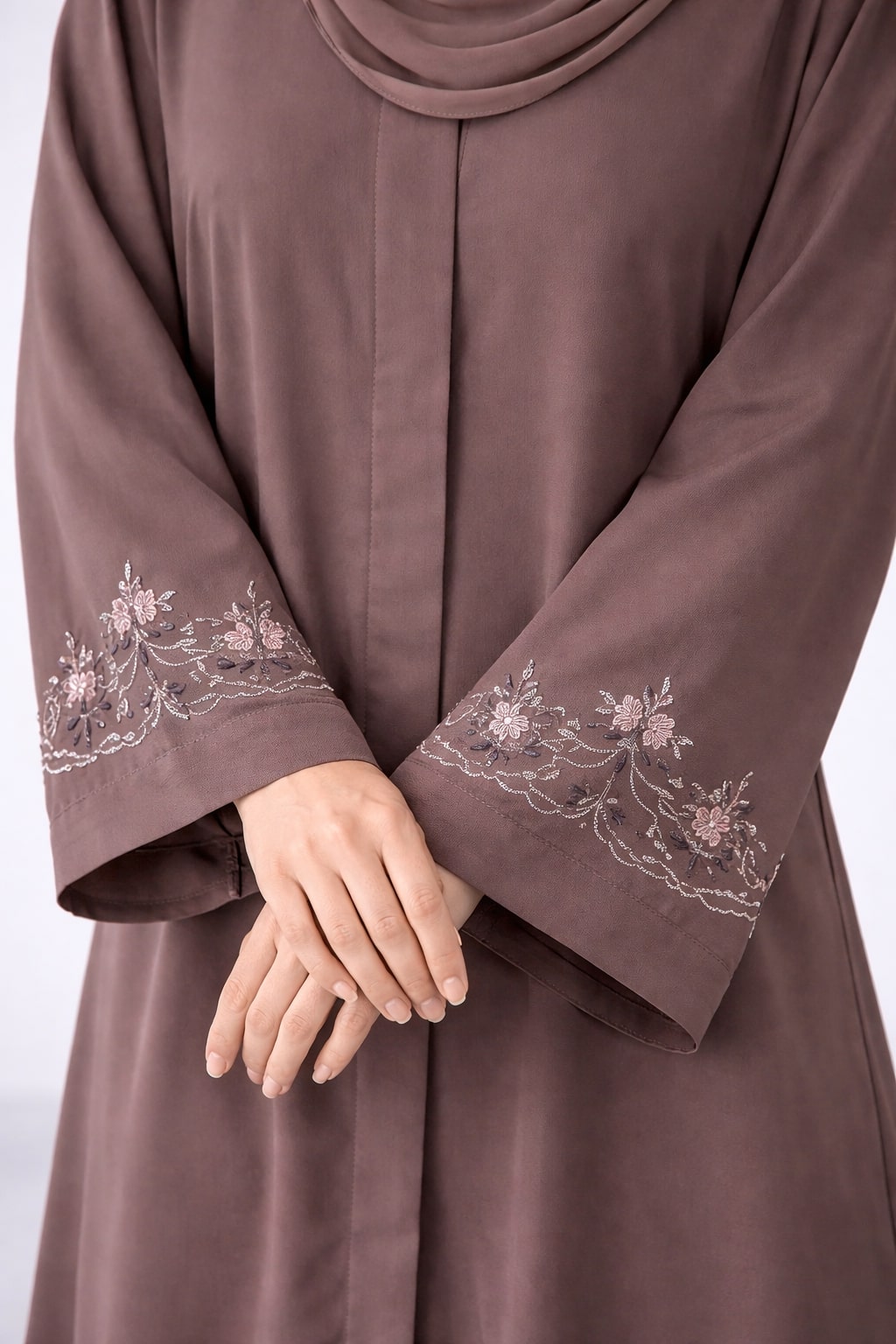 AYLIN – Embroidered Nida Abaya (Mocha Mist)