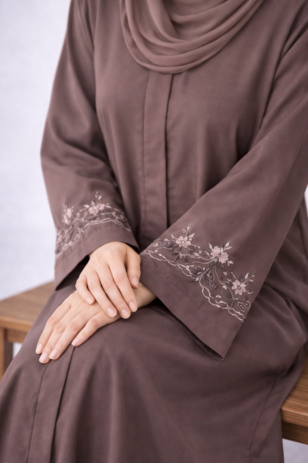 AYLIN – Embroidered Nida Abaya (Mocha Mist)