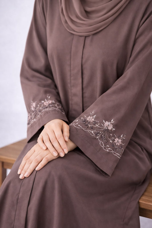 AYLIN – Embroidered Nida Abaya (Mocha Mist)