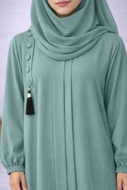AYLA – Classic Pleated Nida Abaya (Mint Sage)