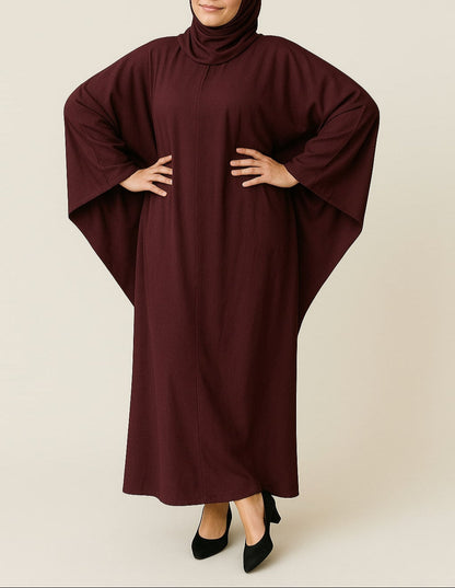 Velvet Haze – Burgundy Flutter Abaya Hicab