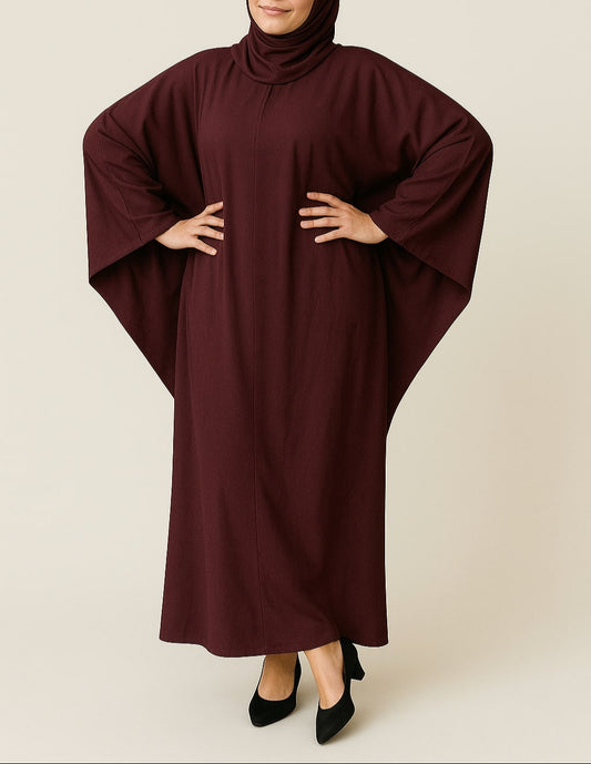 Velvet Haze – Burgundy Flutter Abaya