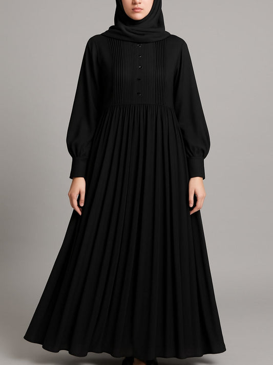 Jet Black Pleated Abaya