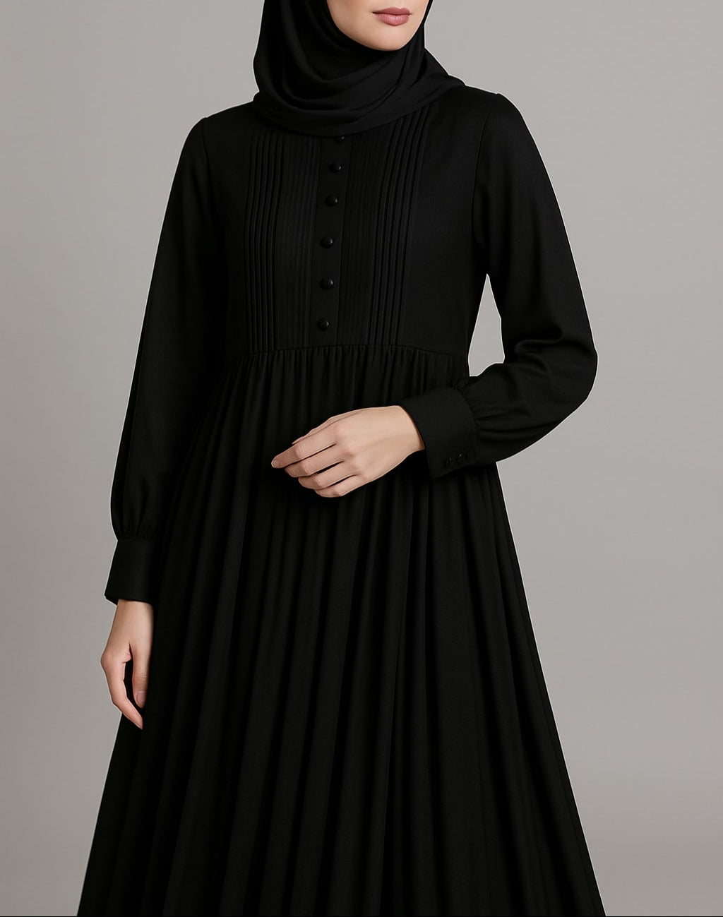 Jet Black Pleated Abaya