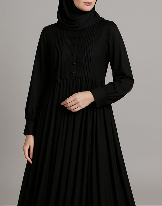 Jet Black Pleated Abaya