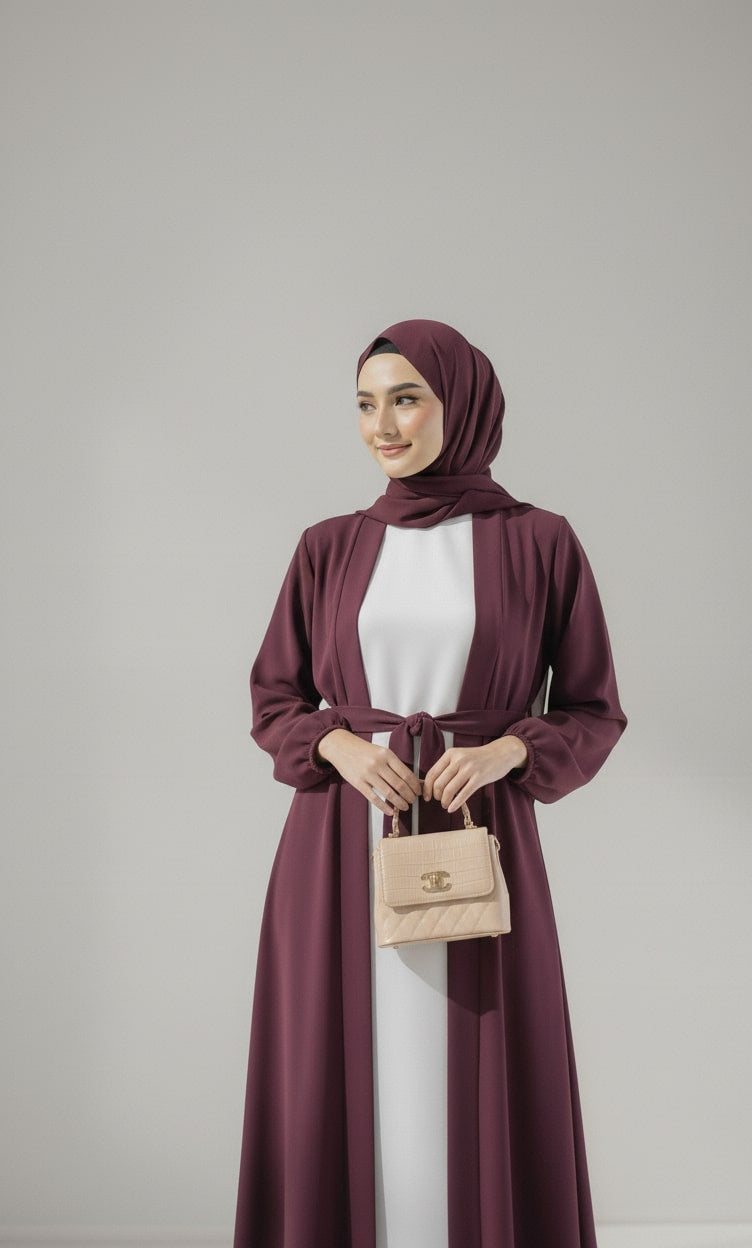 Berry Bloom - Maroon Kimono Abaya