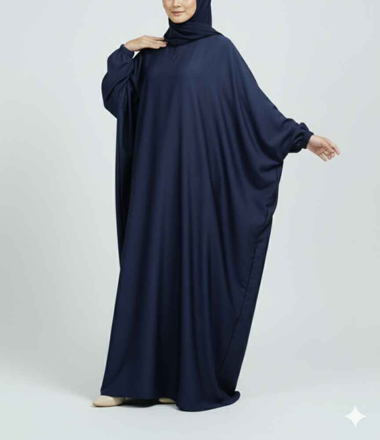 Midnight Ripple – Navy Blue Flutter Abaya