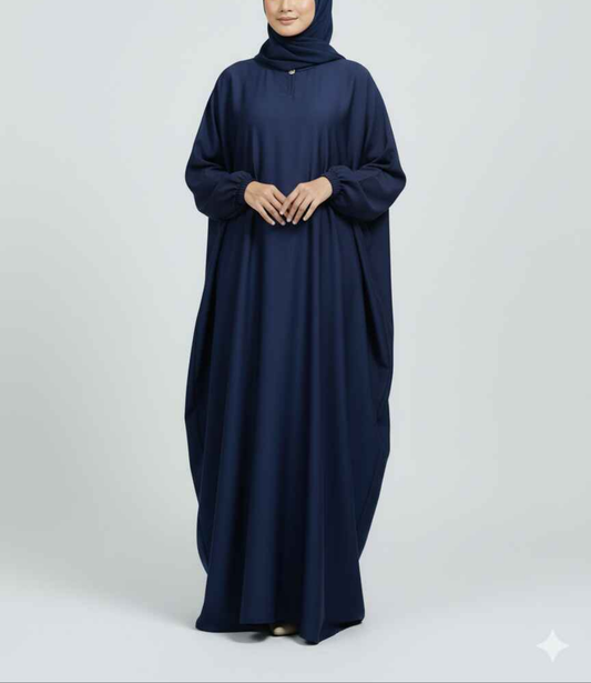 Midnight Ripple – Navy Blue Flutter Abaya