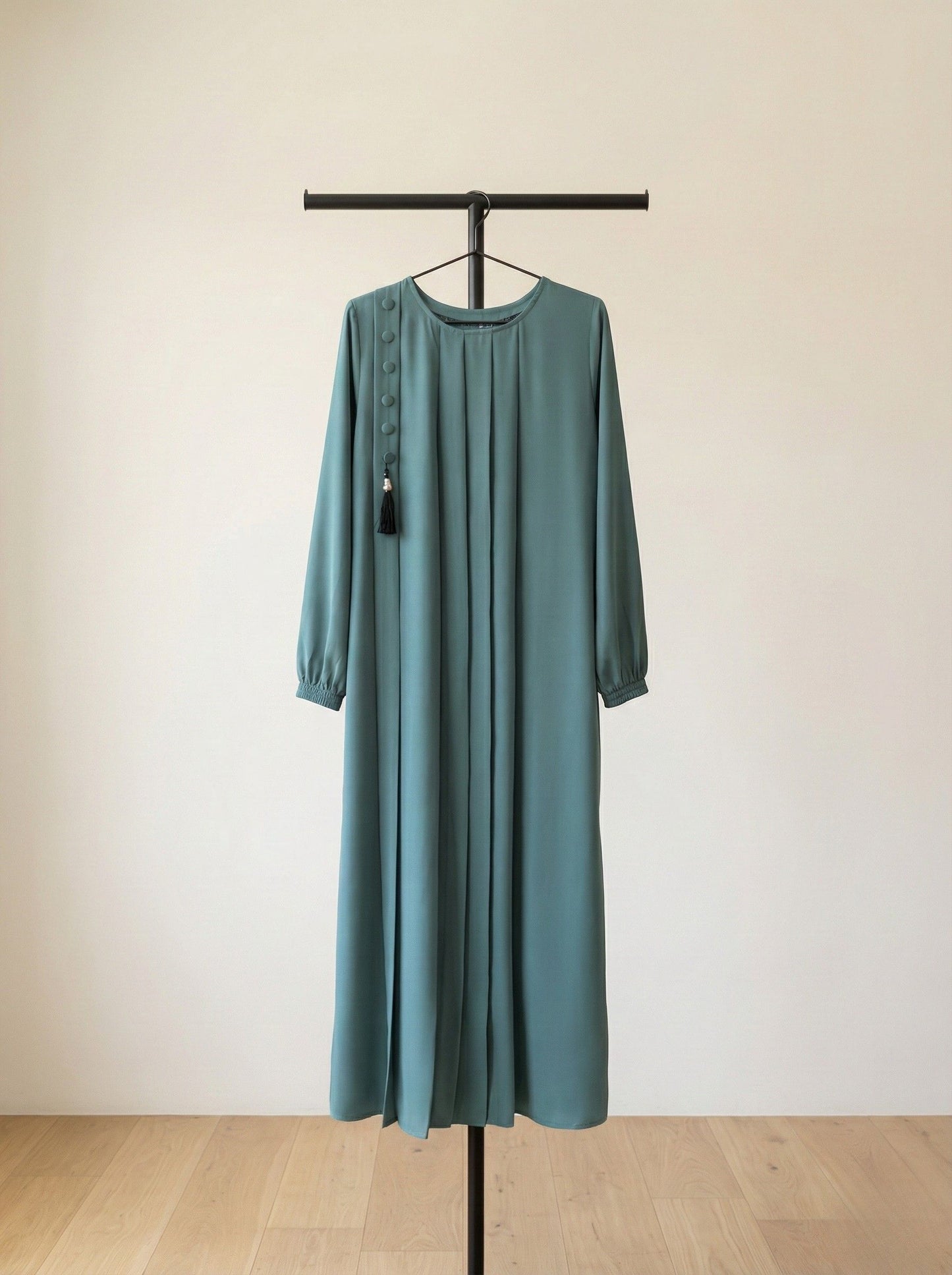 AYLA – Classic Pleated Nida Abaya (Mint Sage)