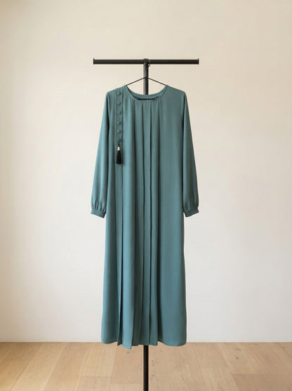 AYLA – Classic Pleated Nida Abaya (Mint Sage)