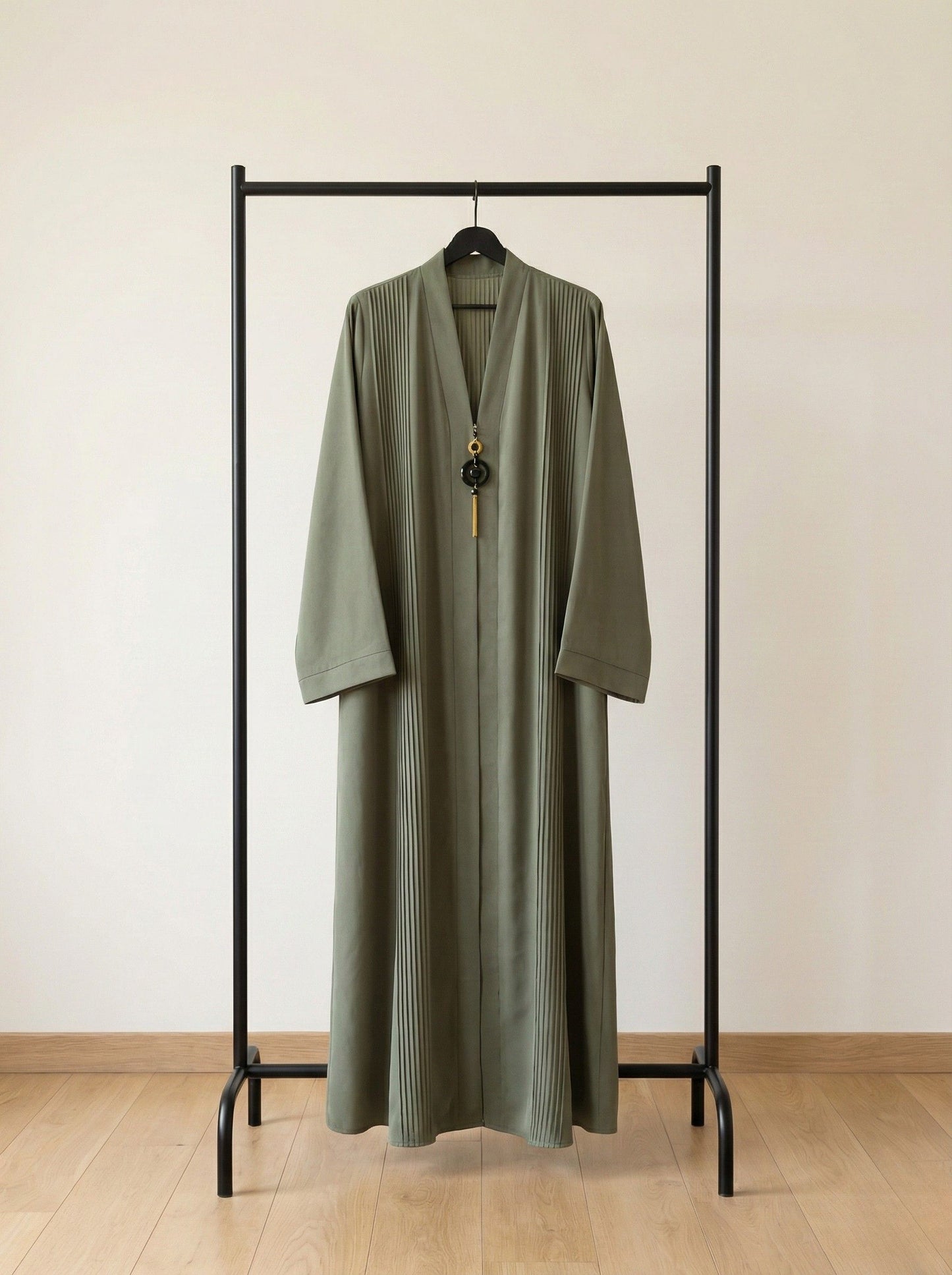 AYZEL – Pleated Nida Abaya (Sage Mist)