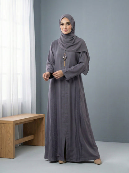 ZAREEN – Pleated Nida Abaya (Plum Ash)