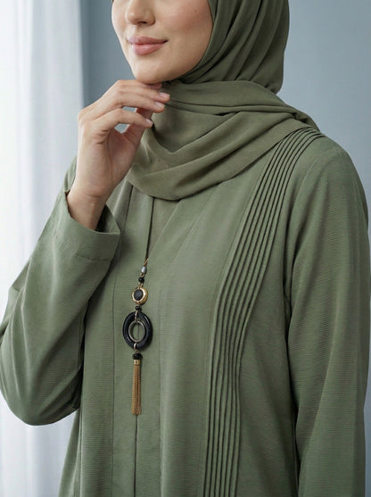 AYZEL – Pleated Nida Abaya (Sage Mist)