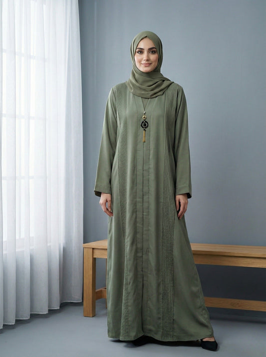 AYZEL – Pleated Nida Abaya (Sage Mist)